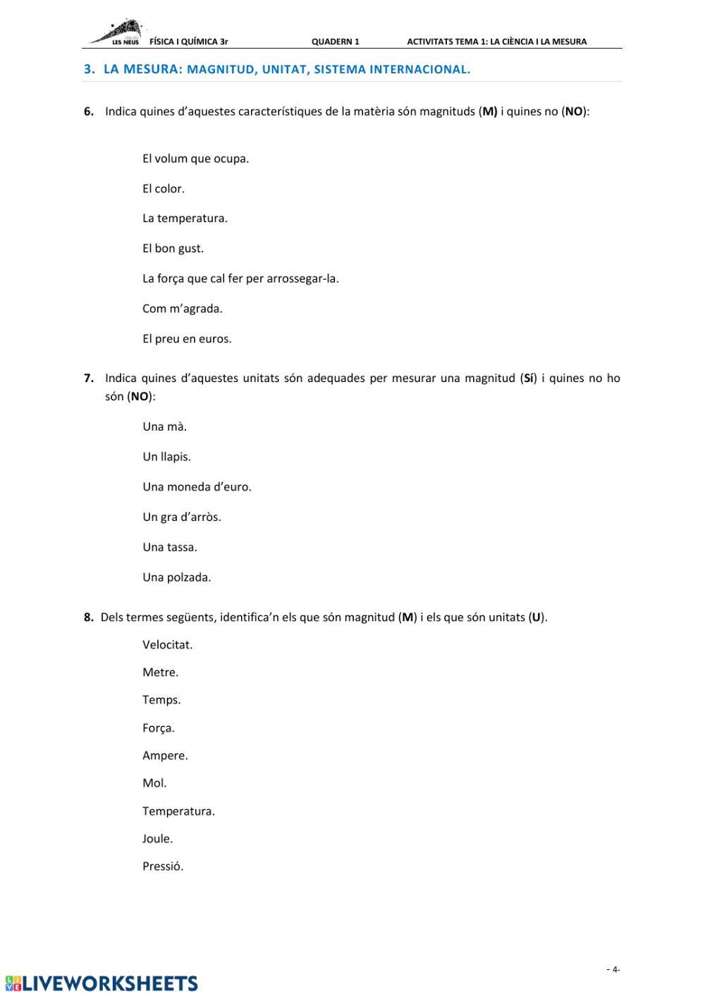 QUÍMICA 3rESO. LA CIÈNCIA I LA MESURA 1