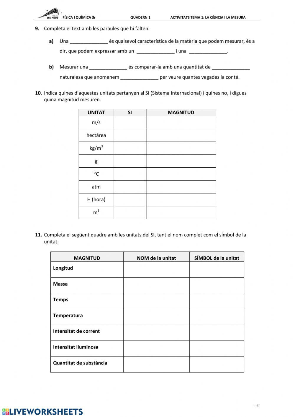 QUÍMICA 3rESO. LA CIÈNCIA I LA MESURA 1