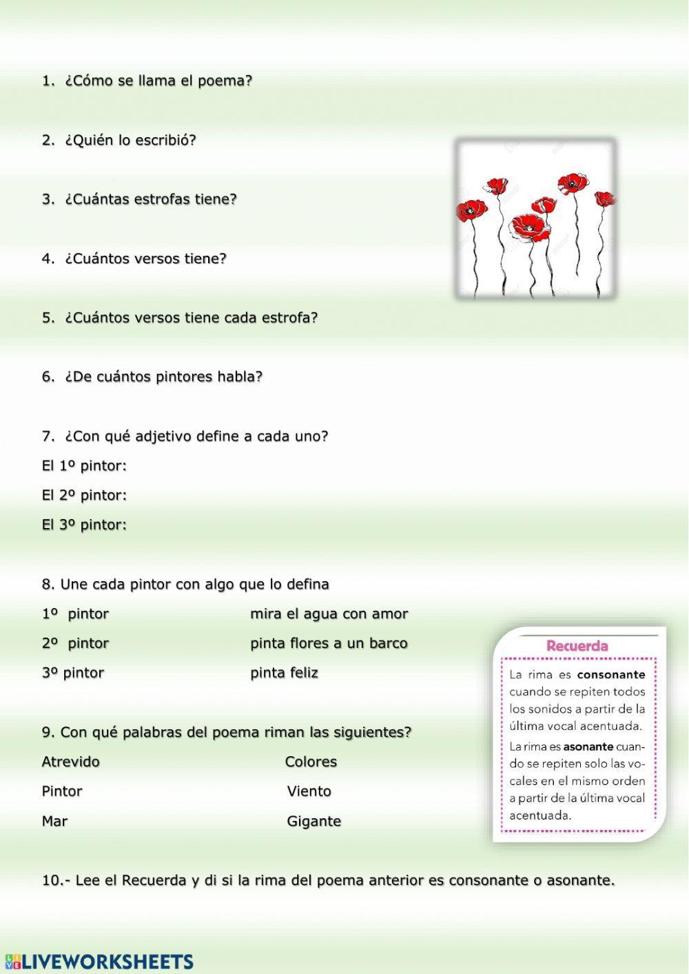 Poemas: versos y estrofas Poemas: versos y estrofas