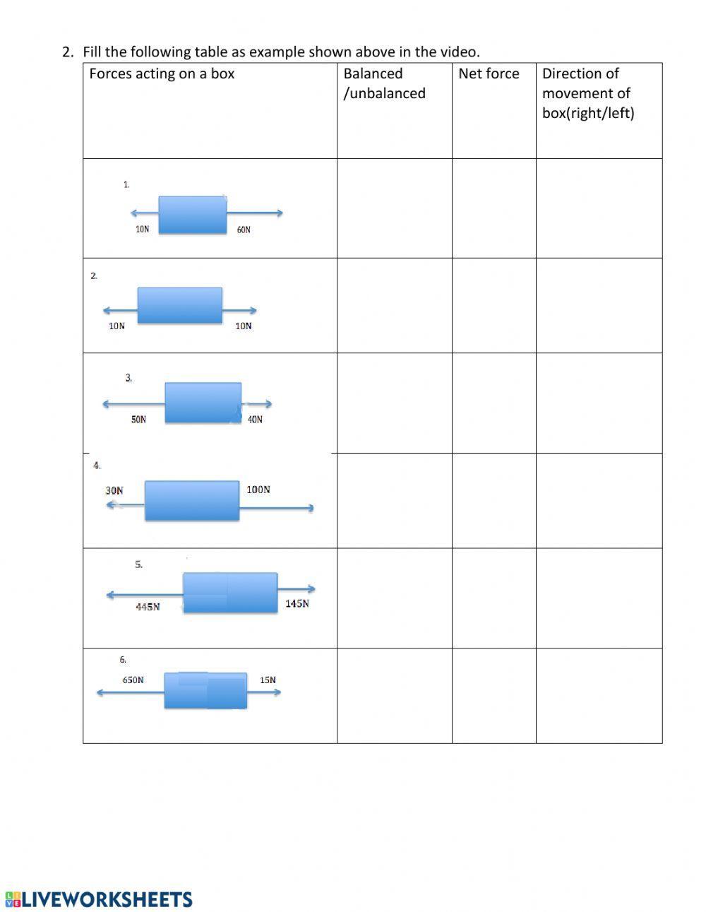 Unbalanced Forces Worksheet