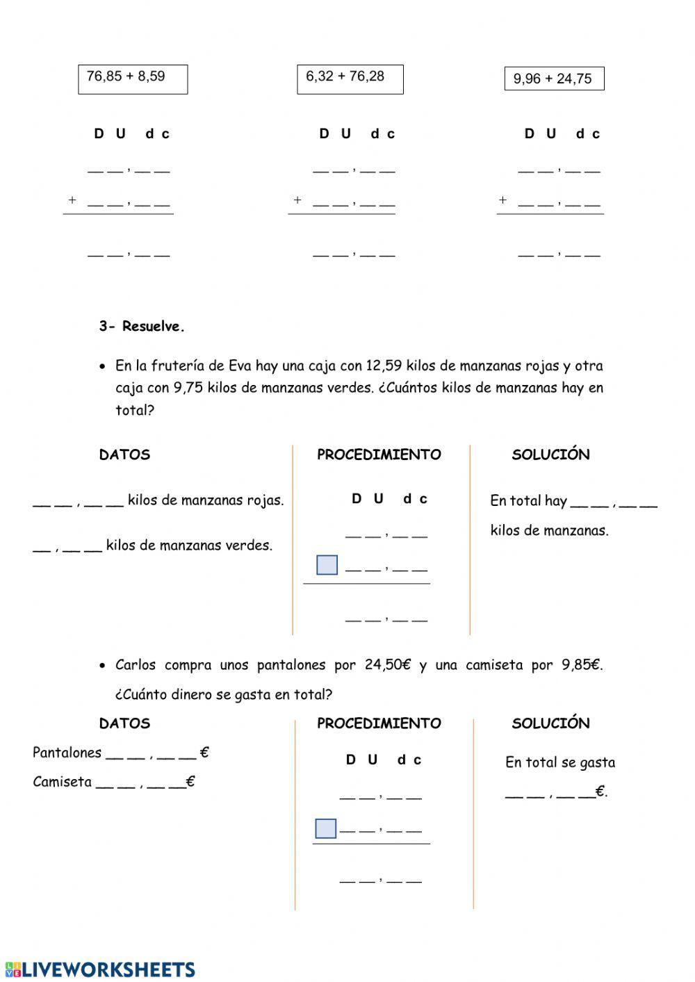 Suma de números decimales