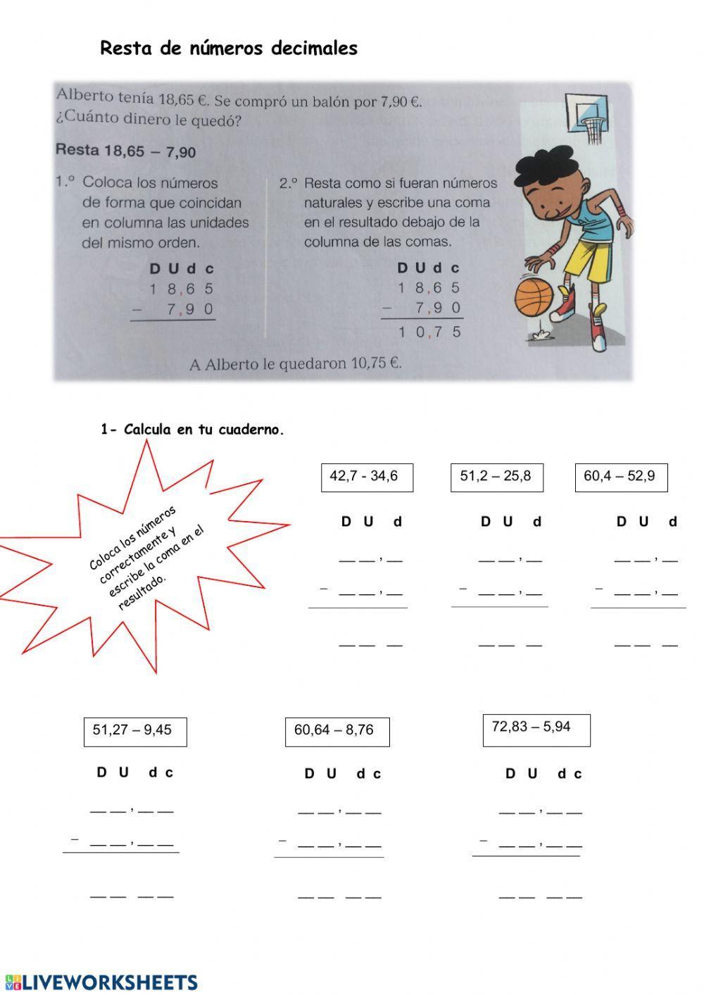Resta de números decimales