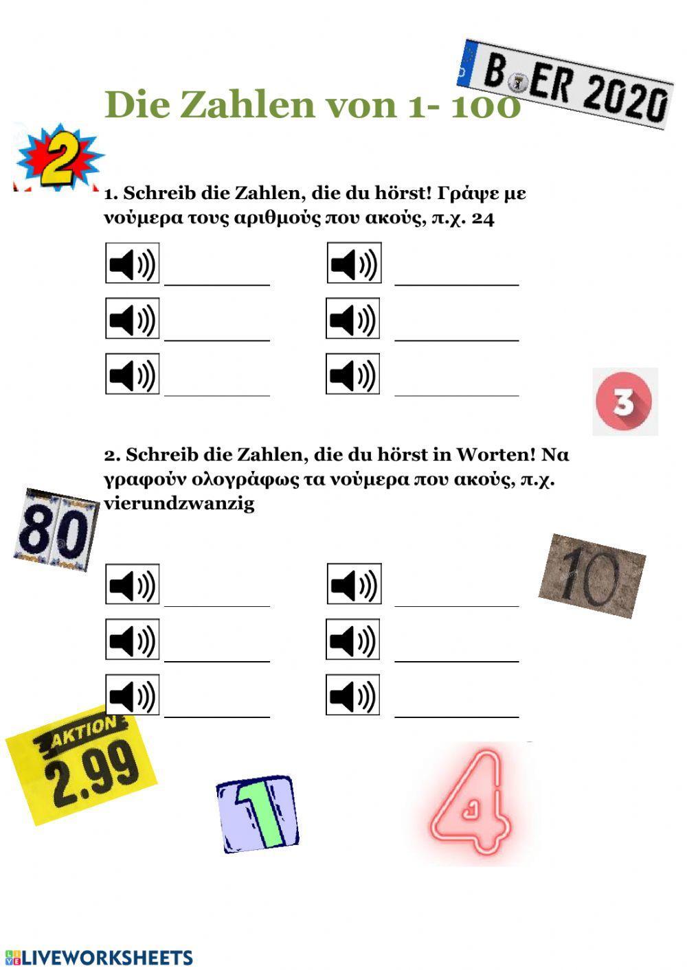 Die Zahlen von 1 bis 100