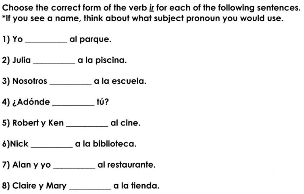 Practice with the verb ir
