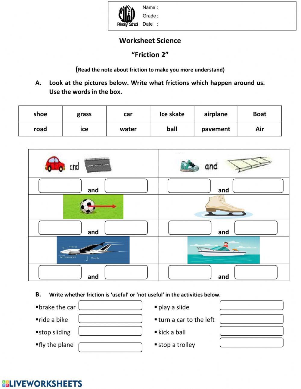 Worksheet science friction 2