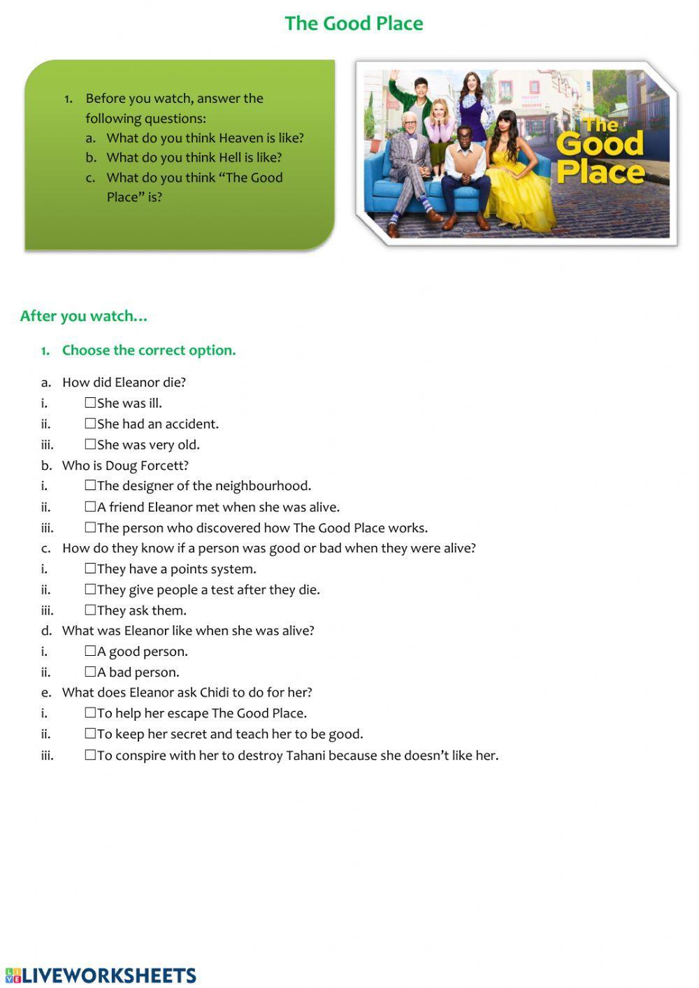 The Good Place Worksheet