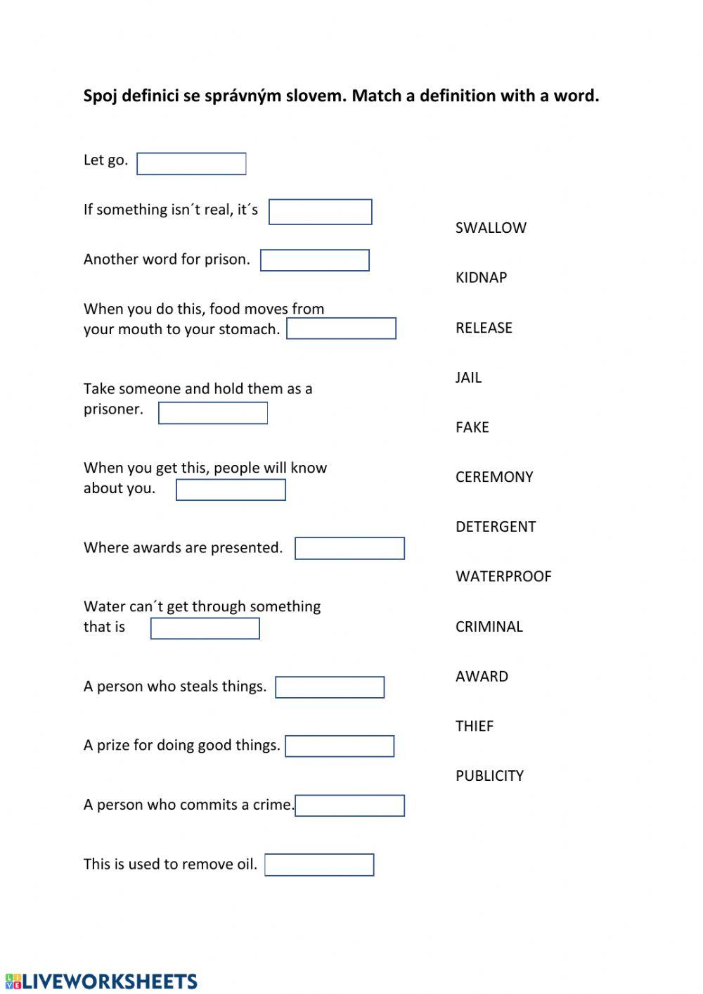 Vocabulary matching - project 4, u5B