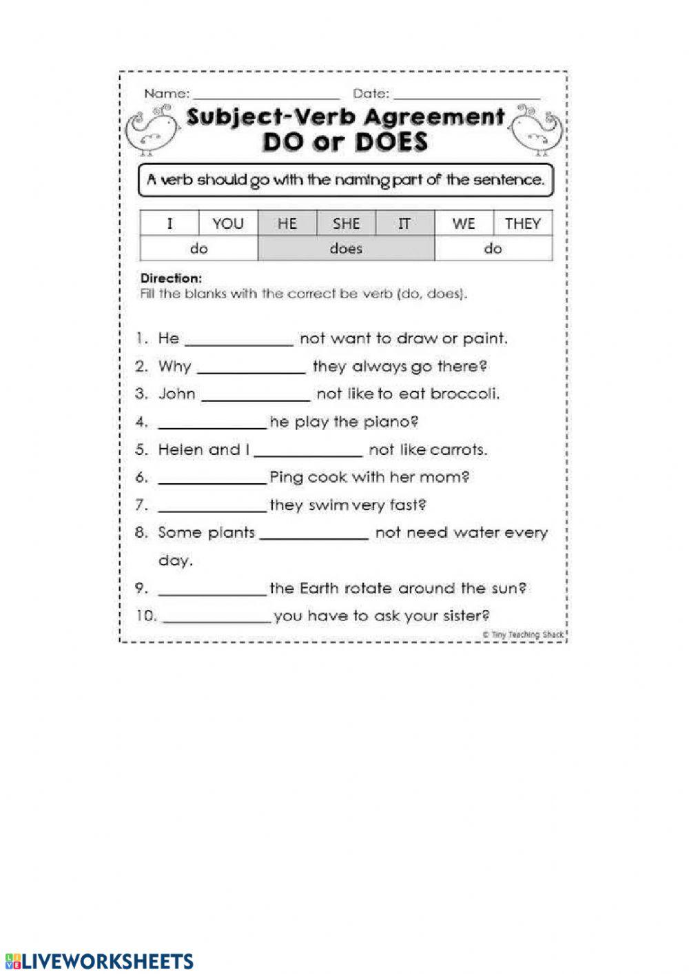 Do does worksheet Live Worksheets