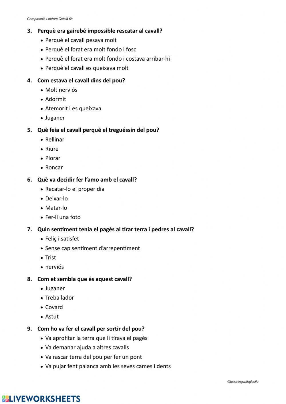 Comprensió lectora: El cavall i el pou