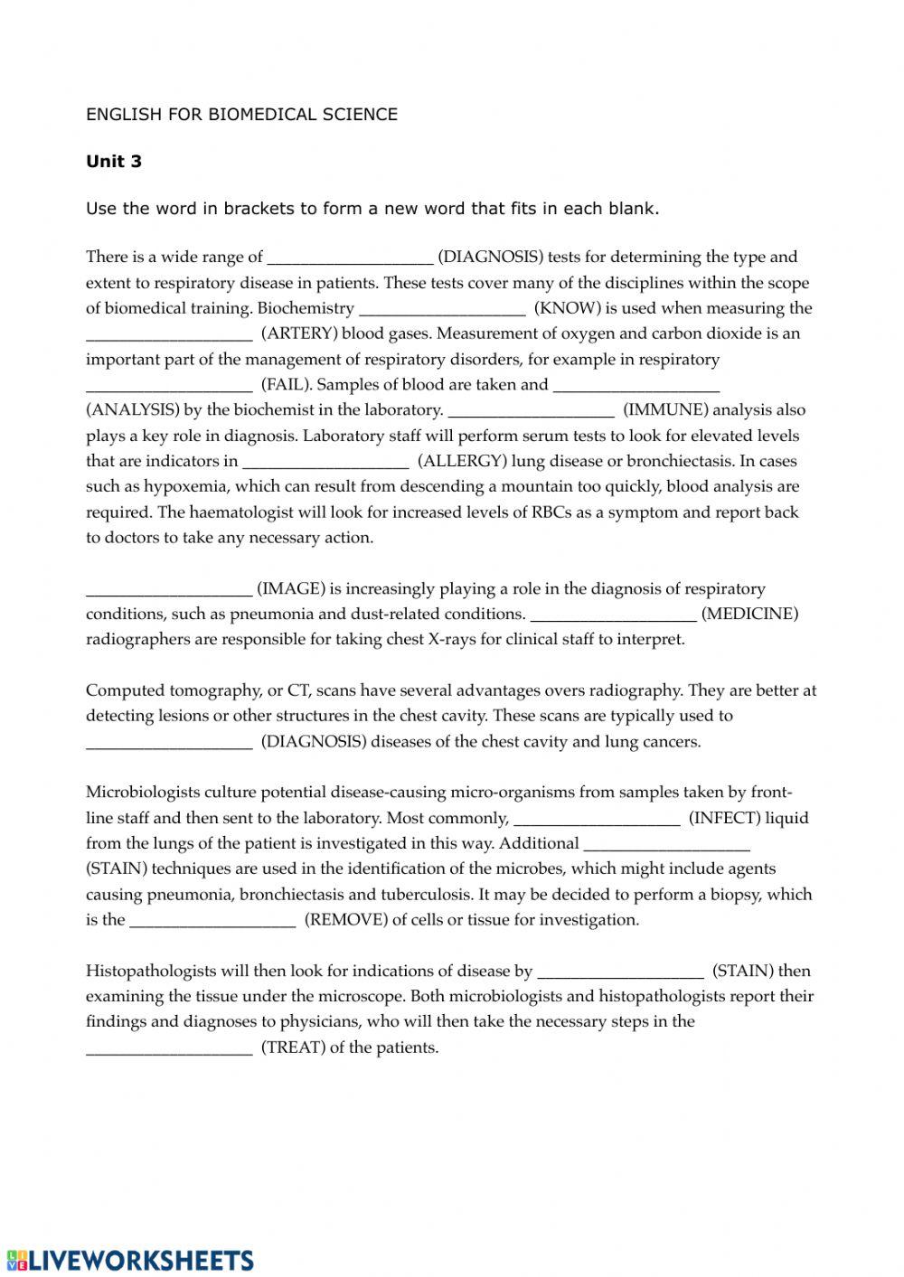 English for Biomedical Science Vocabulary (respiratory disease - tests)