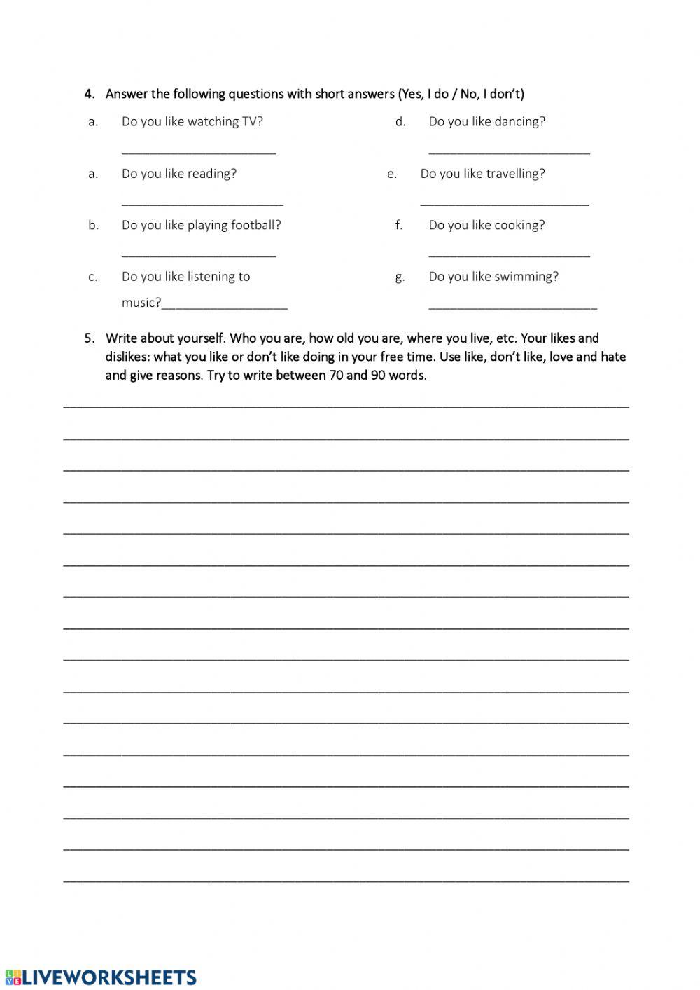 LIKES - DISLIKE… | Free Interactive Worksheets | 5451283