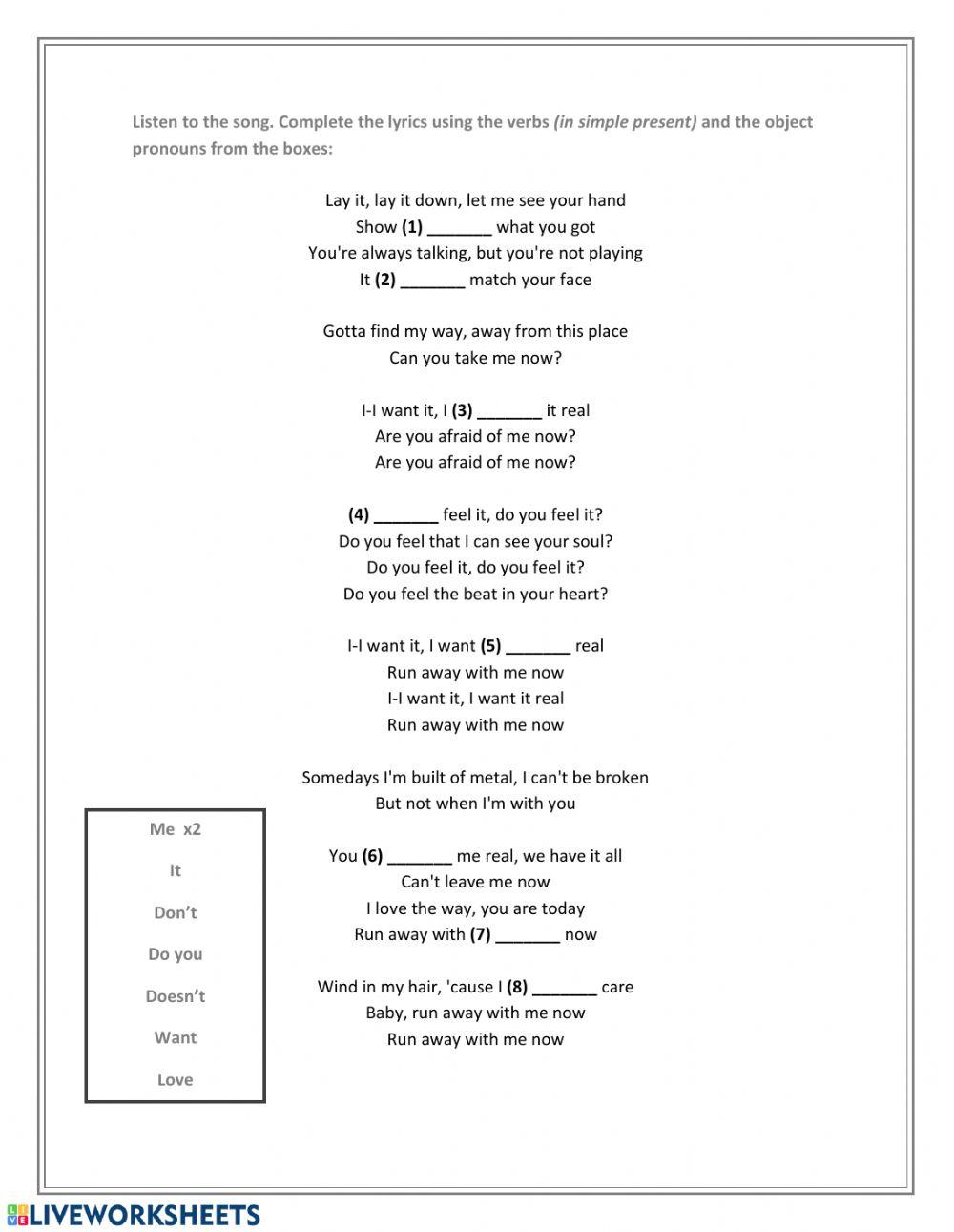 Simple present and object pronouns