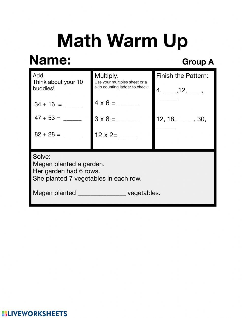 2nd grade math warm up