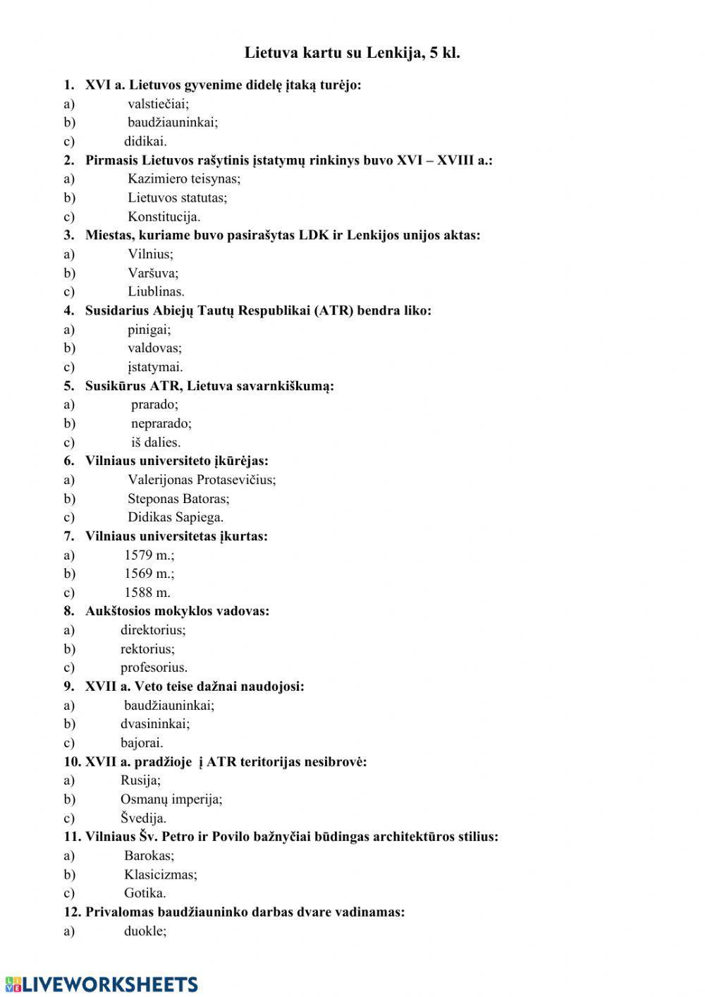 Lietuva kartu su Lenkija, 5 kl. III skyrius
