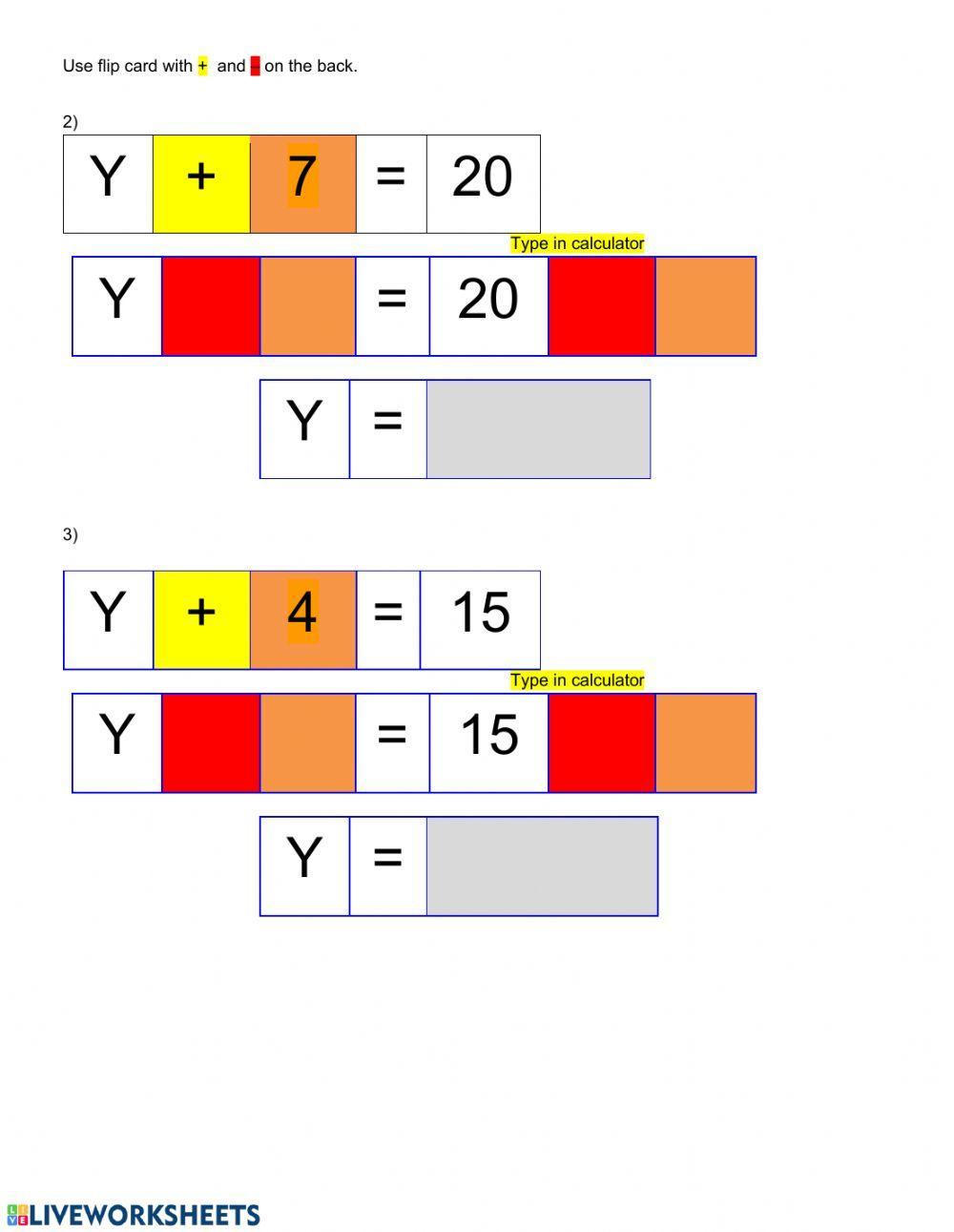 Adding One step equations using color codes
