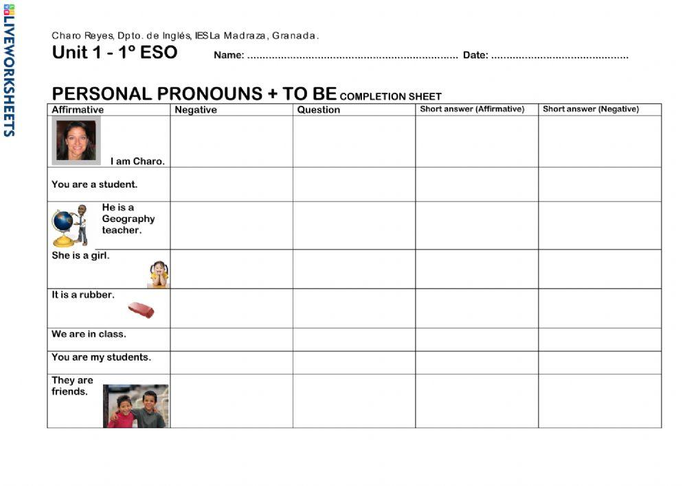 BE + Personal Pronouns worksheet