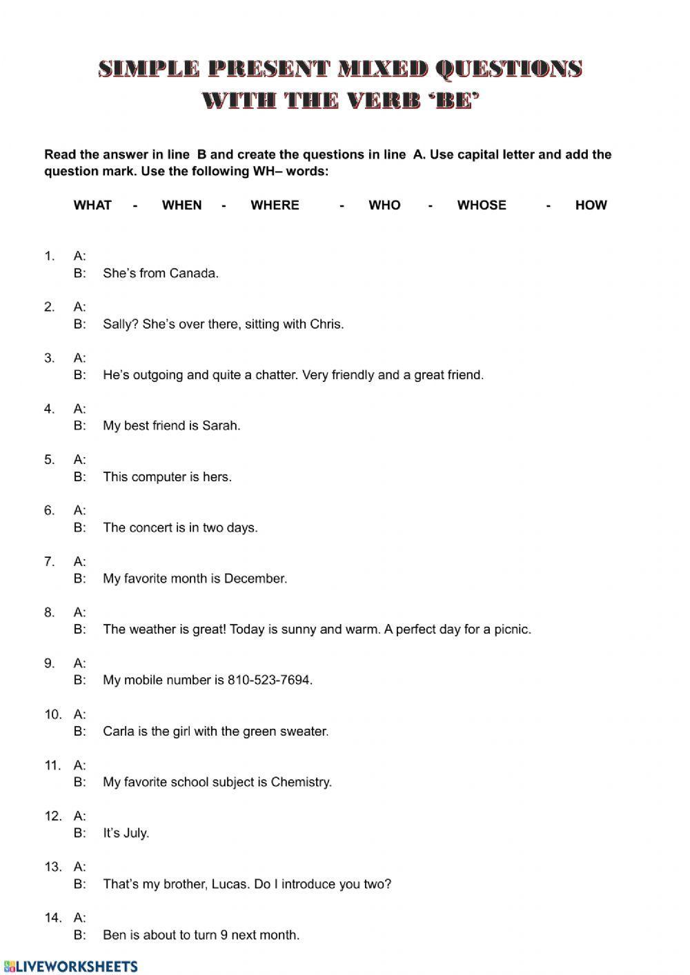 Simple Present Open questions with BE