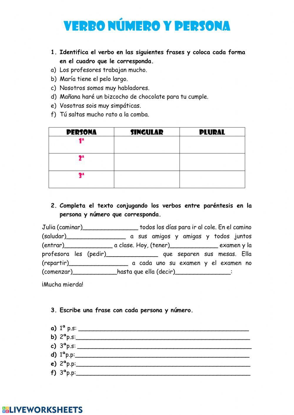 Verbo: número y persona