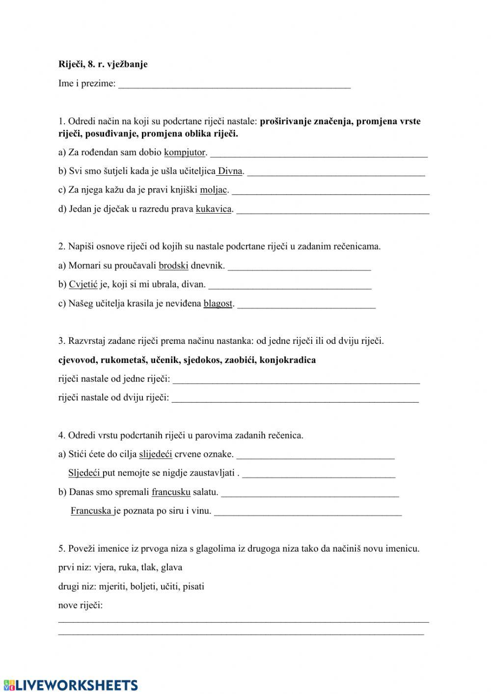 Riječi - vježbanje