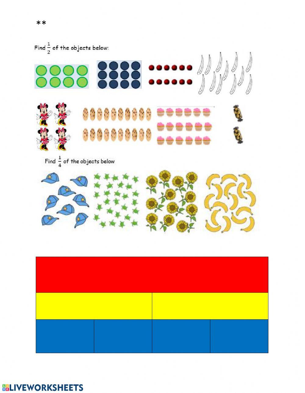 Fraction of an amount - Halves and Quarters