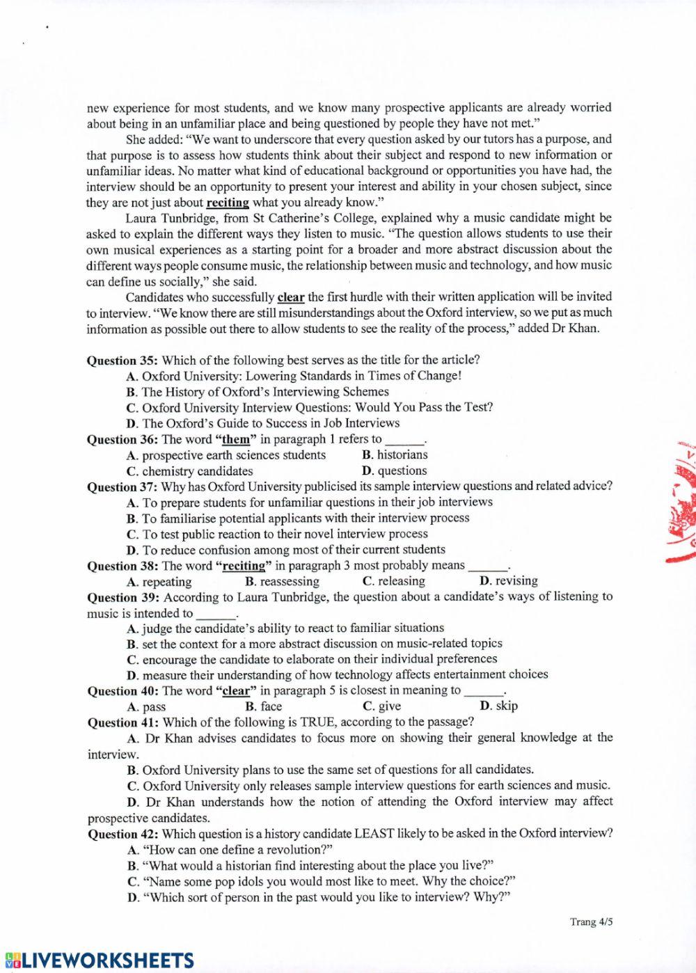 Đề minh họa 2020