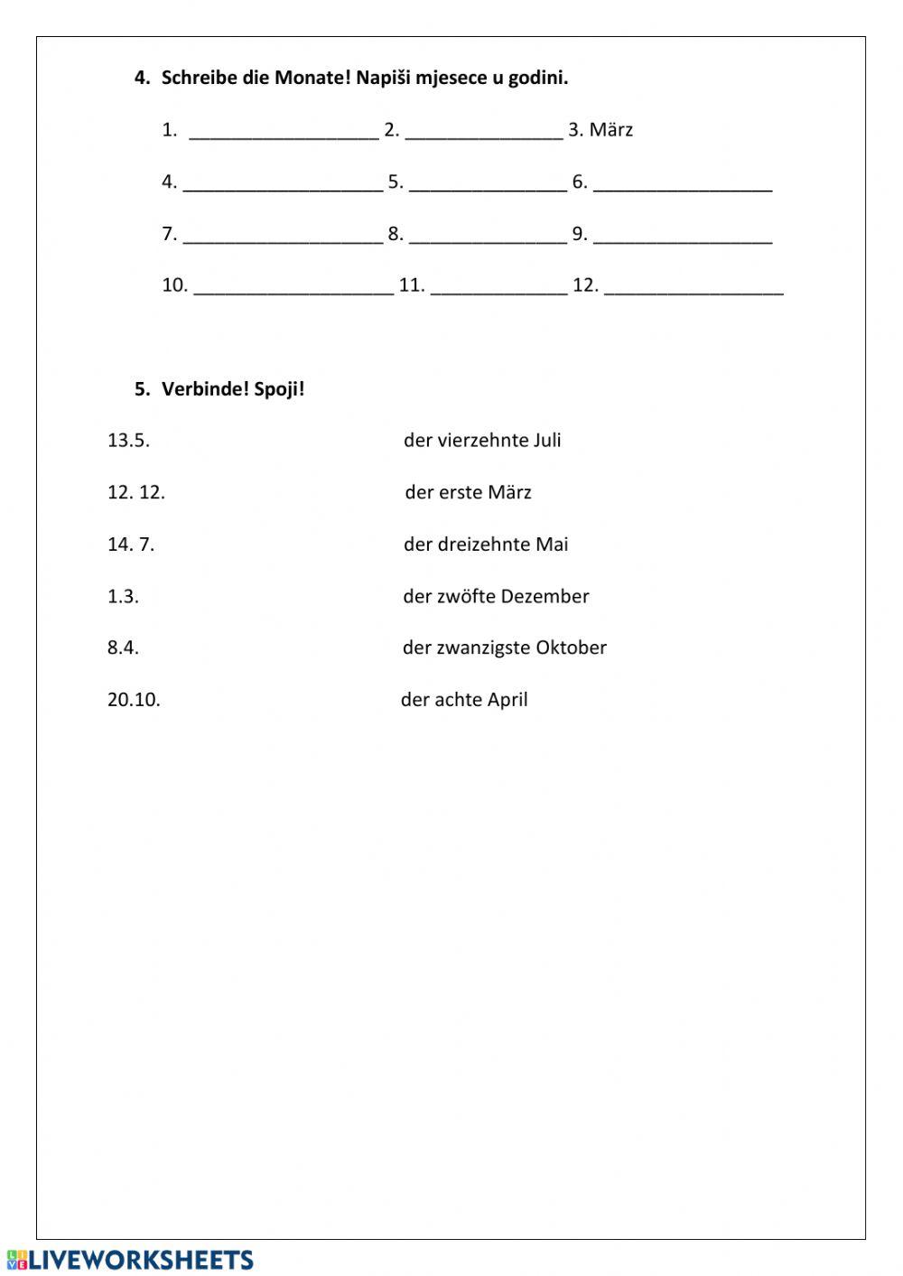 Deklination der Adjektive, Monate, Datum