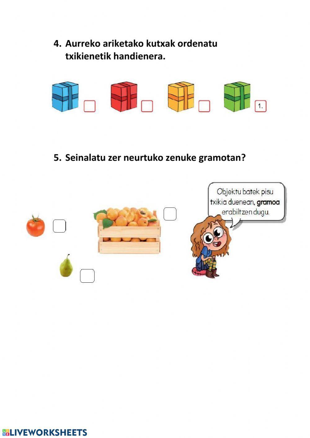 Kiloa, kilo erdia eta kilo laurdena Kiloa, kilo erdia eta kilo laurdena
