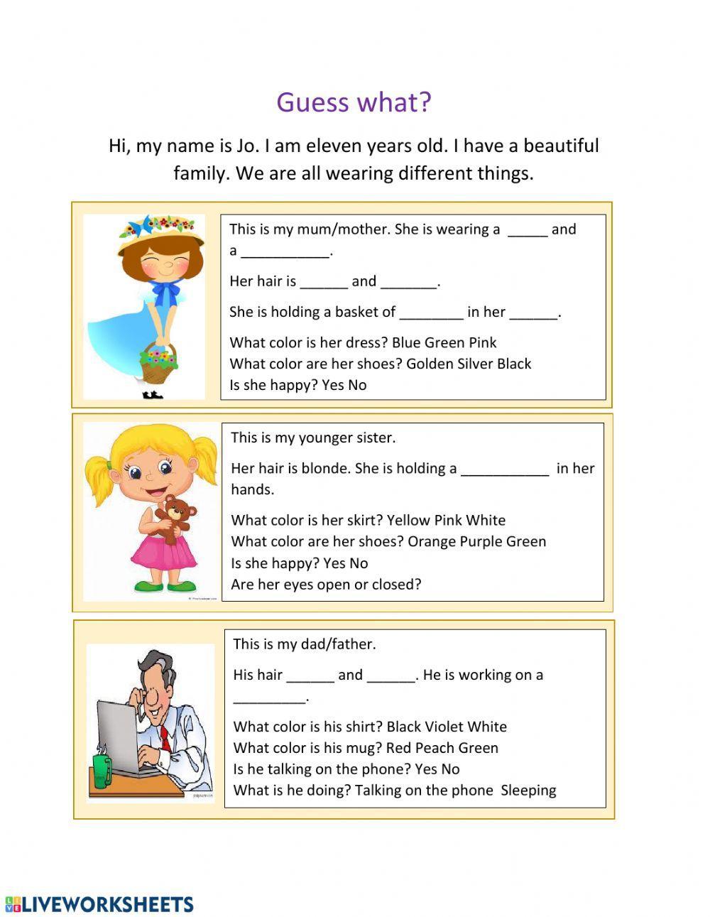 Vocabulary on family, colors and clothing