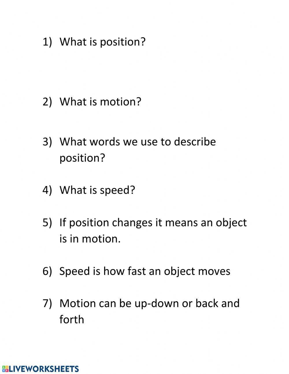 Position,motion and speed
