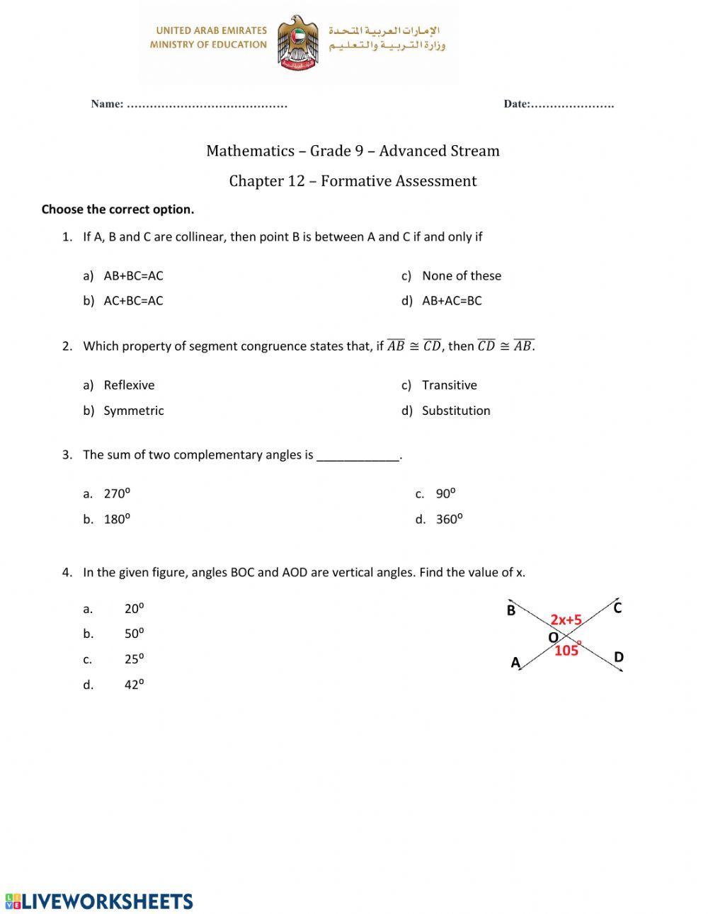 Chapter 12 - Reasoning and Proof  MCQ 