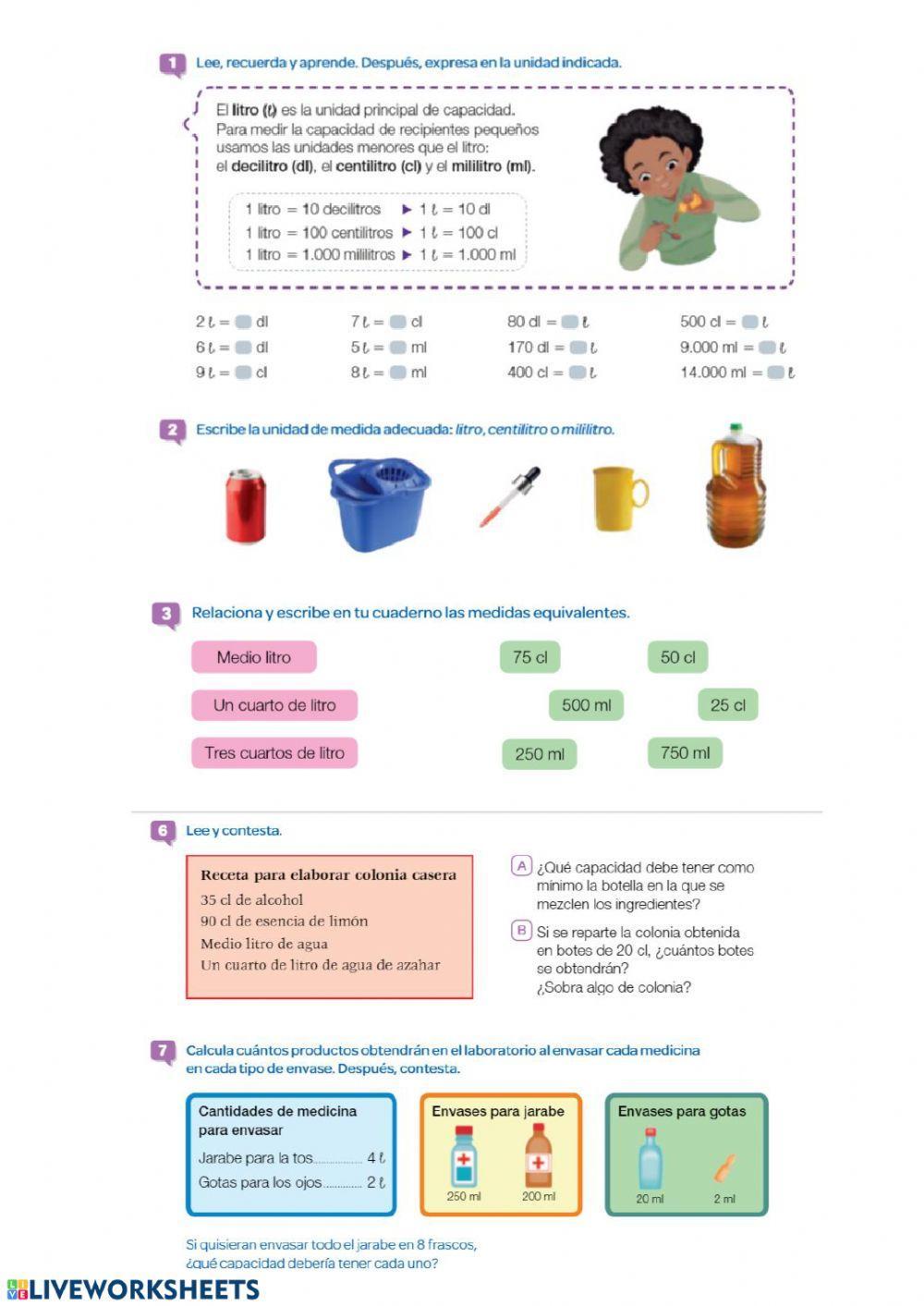 Litro, centilitro y mililitro