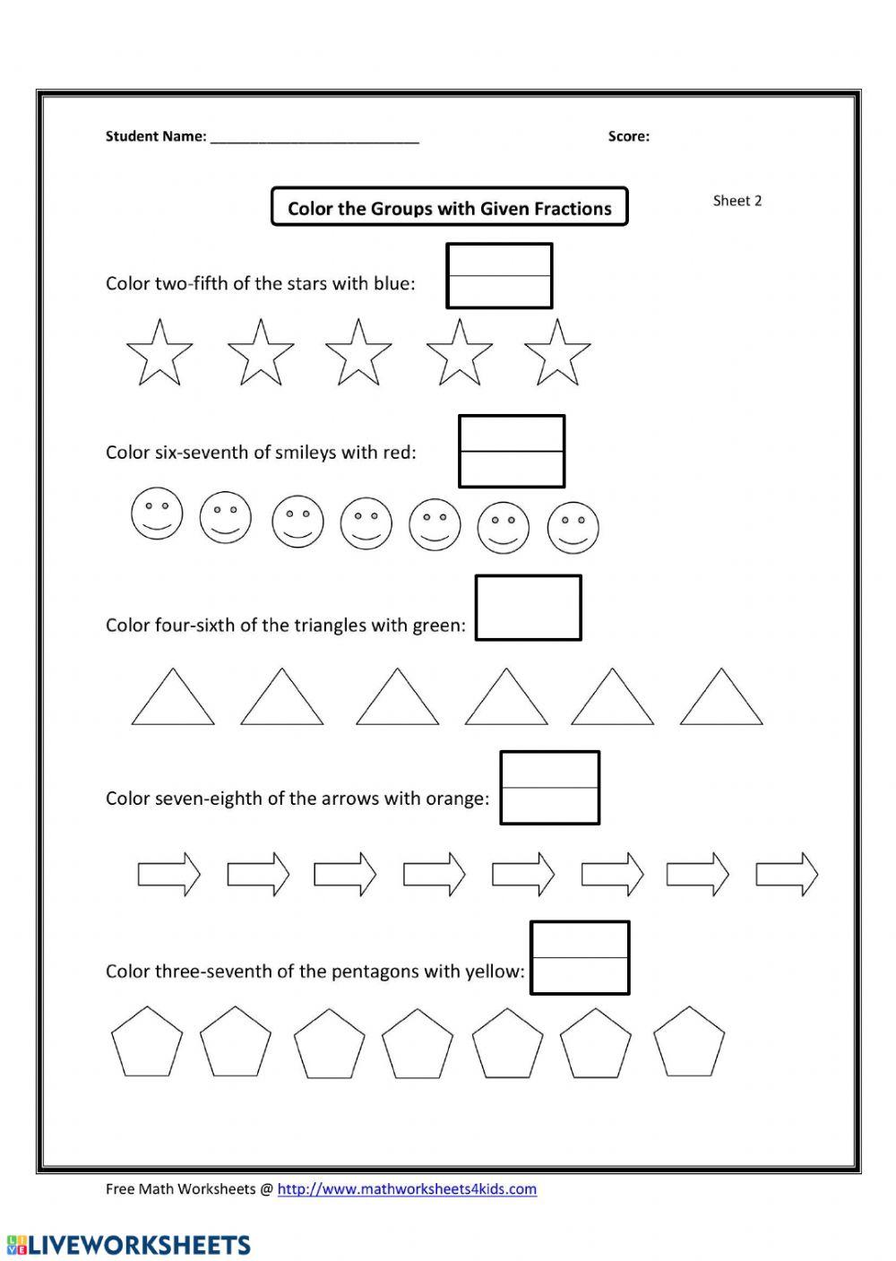 Fraction Coloring worksheet Live Worksheets