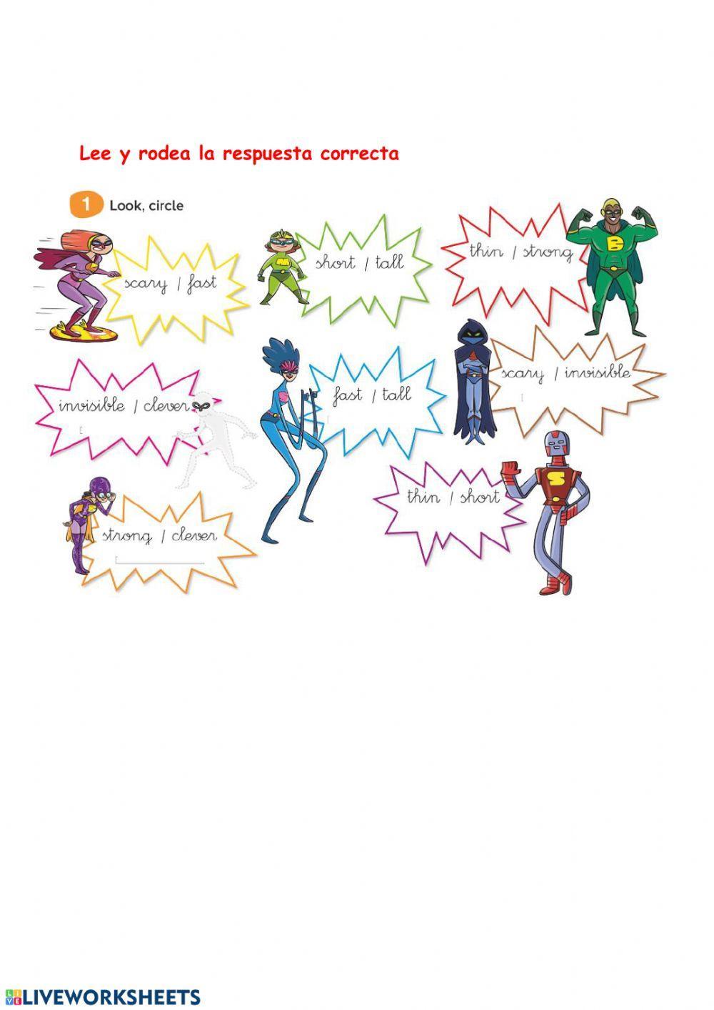 Adjetivos superheroes Adjetivos superheroes