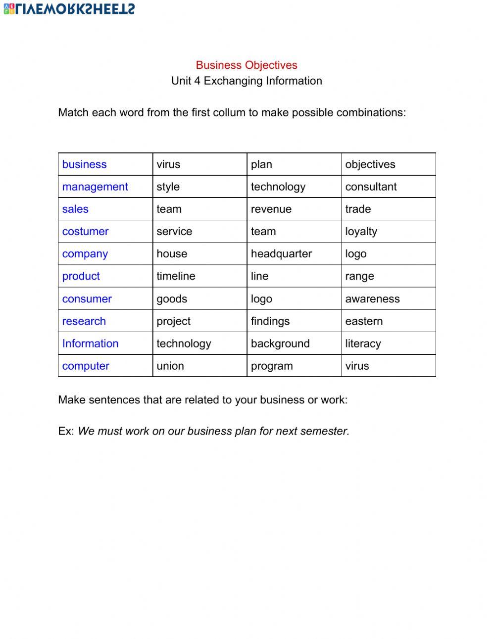 Word Combination worksheet Live Worksheets