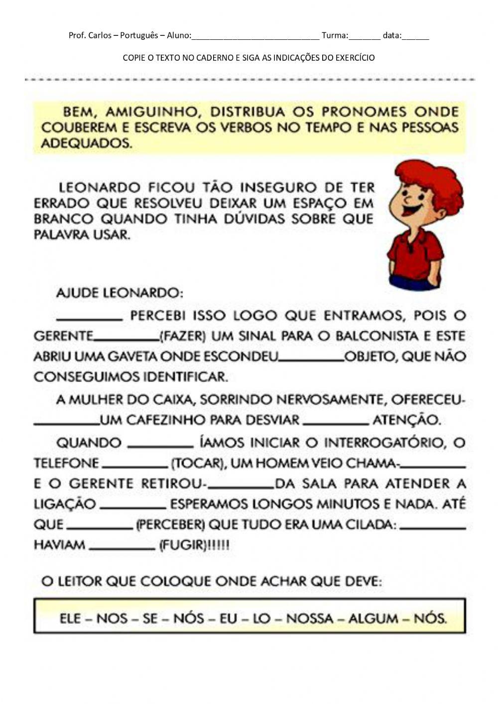 Pronomes pessoais e verbos