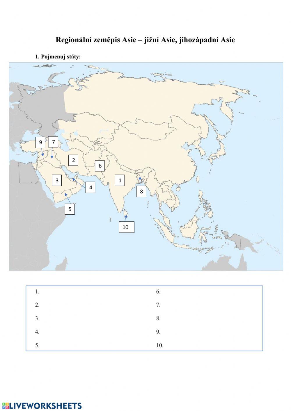 Jižní Asie, jihozápadní Asie