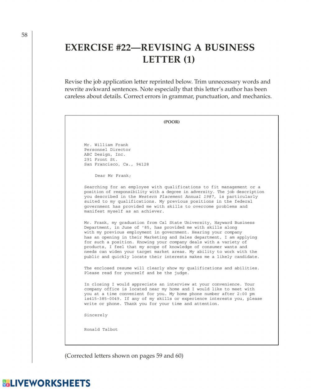 The Business Letter - Revising A Business Letter
