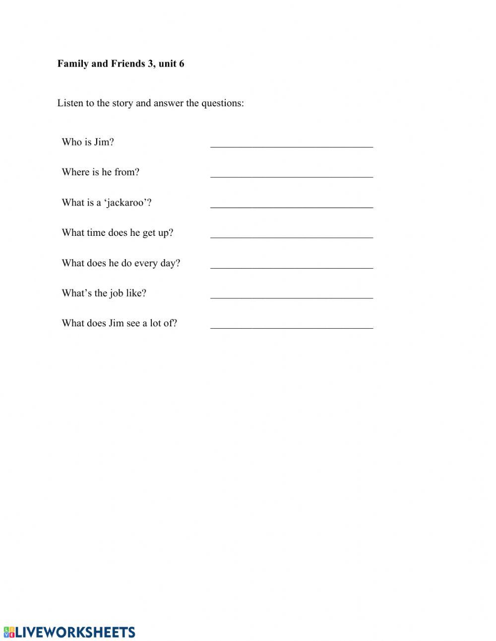 Family and Friends 3 unit 6 - questions to the text