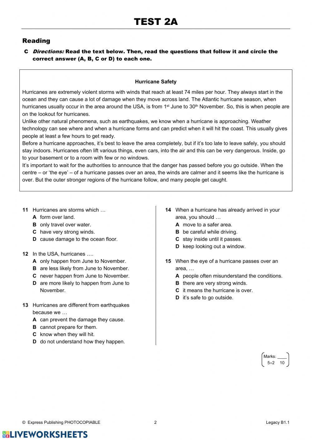 Legacy - B1.1 - Unit 2 -Test 2A