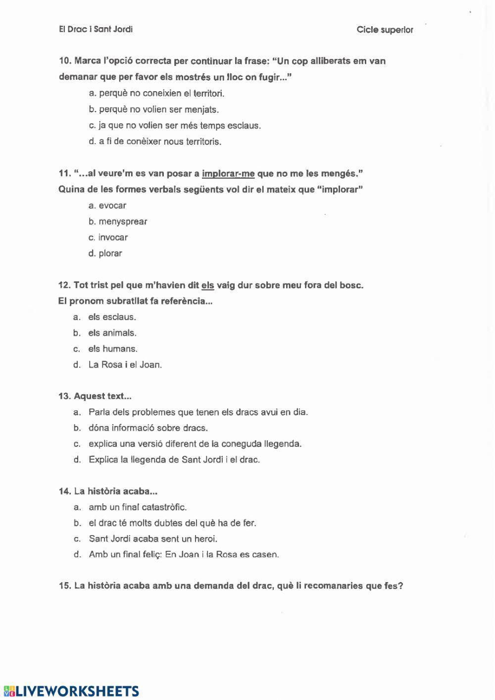 Comprensió lectora. Sant Jordi Comprensió lectora. Sant Jordi