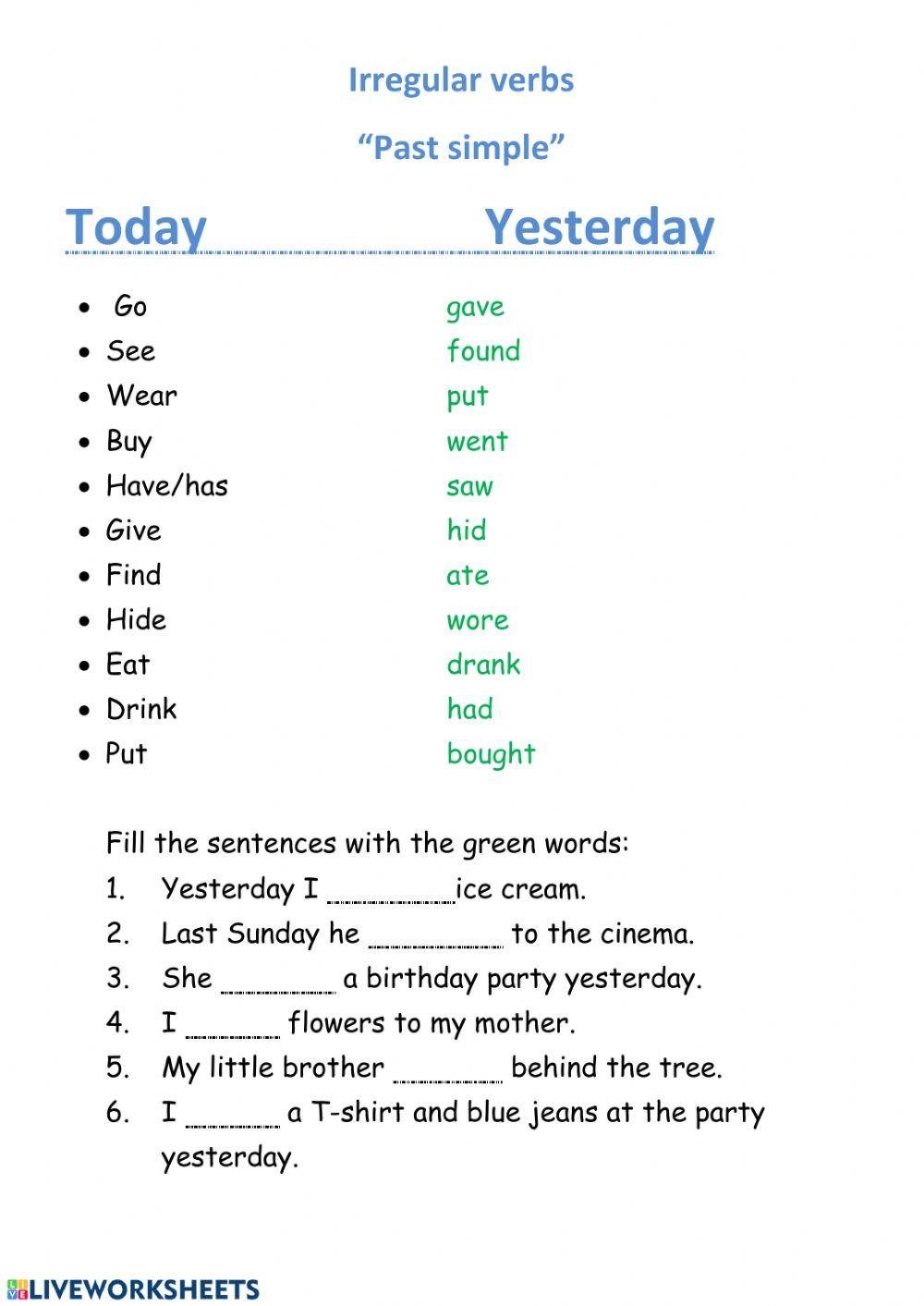 Past simple irregulars