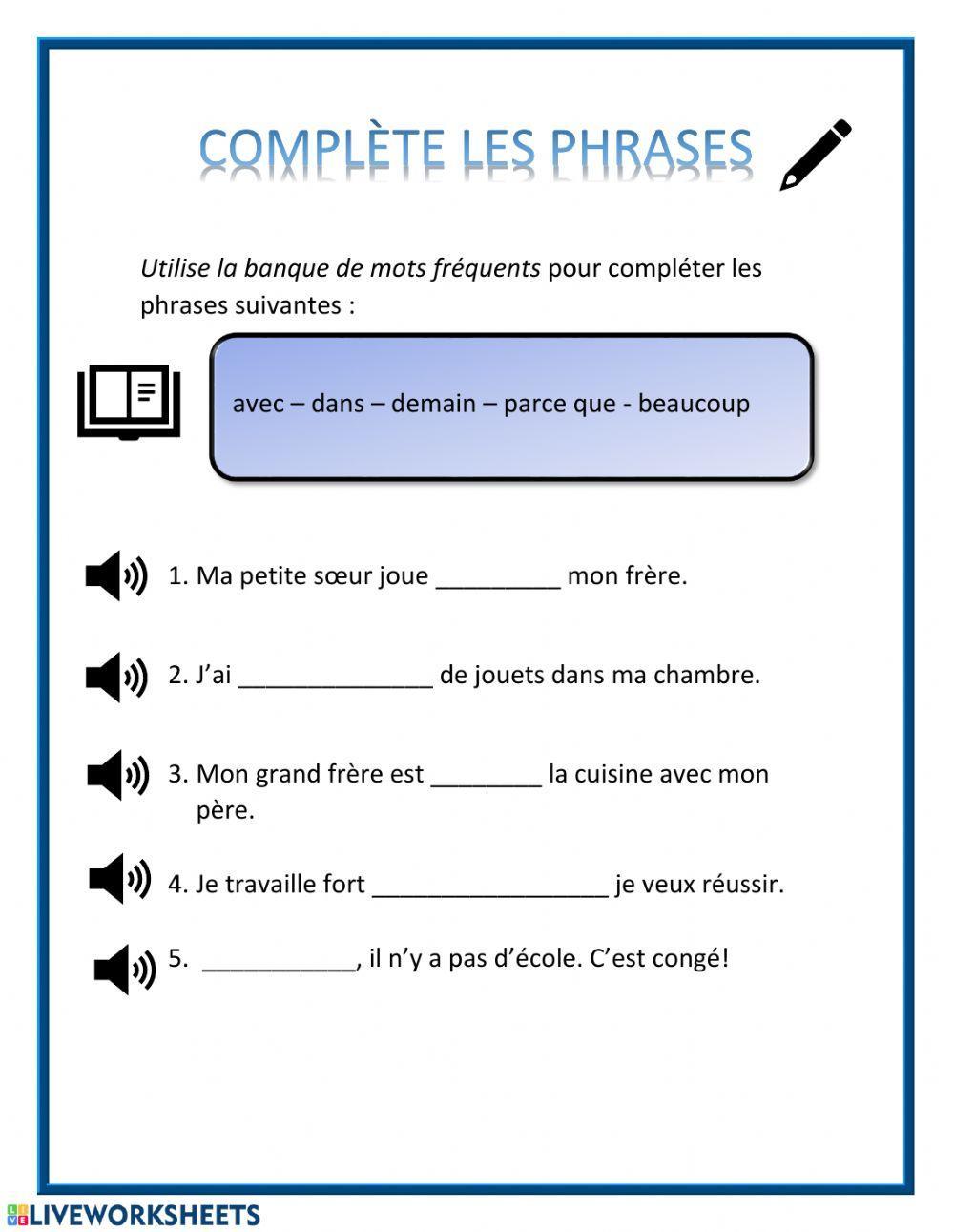 Complète les phrases 3 (à écouter)