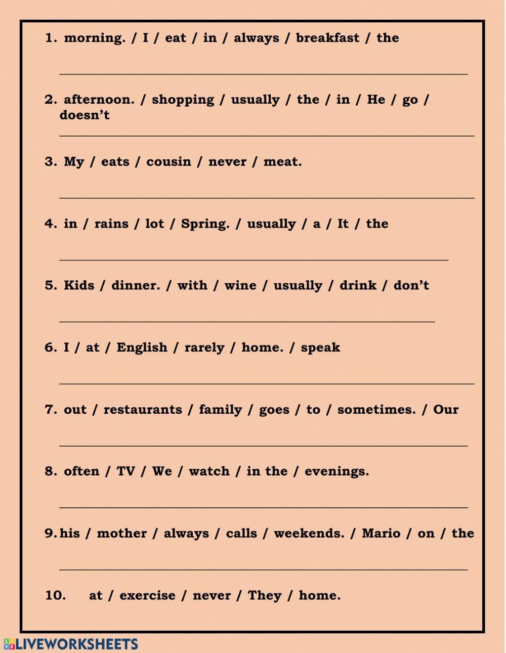 Adverbs of Frequency Sentence Scramble