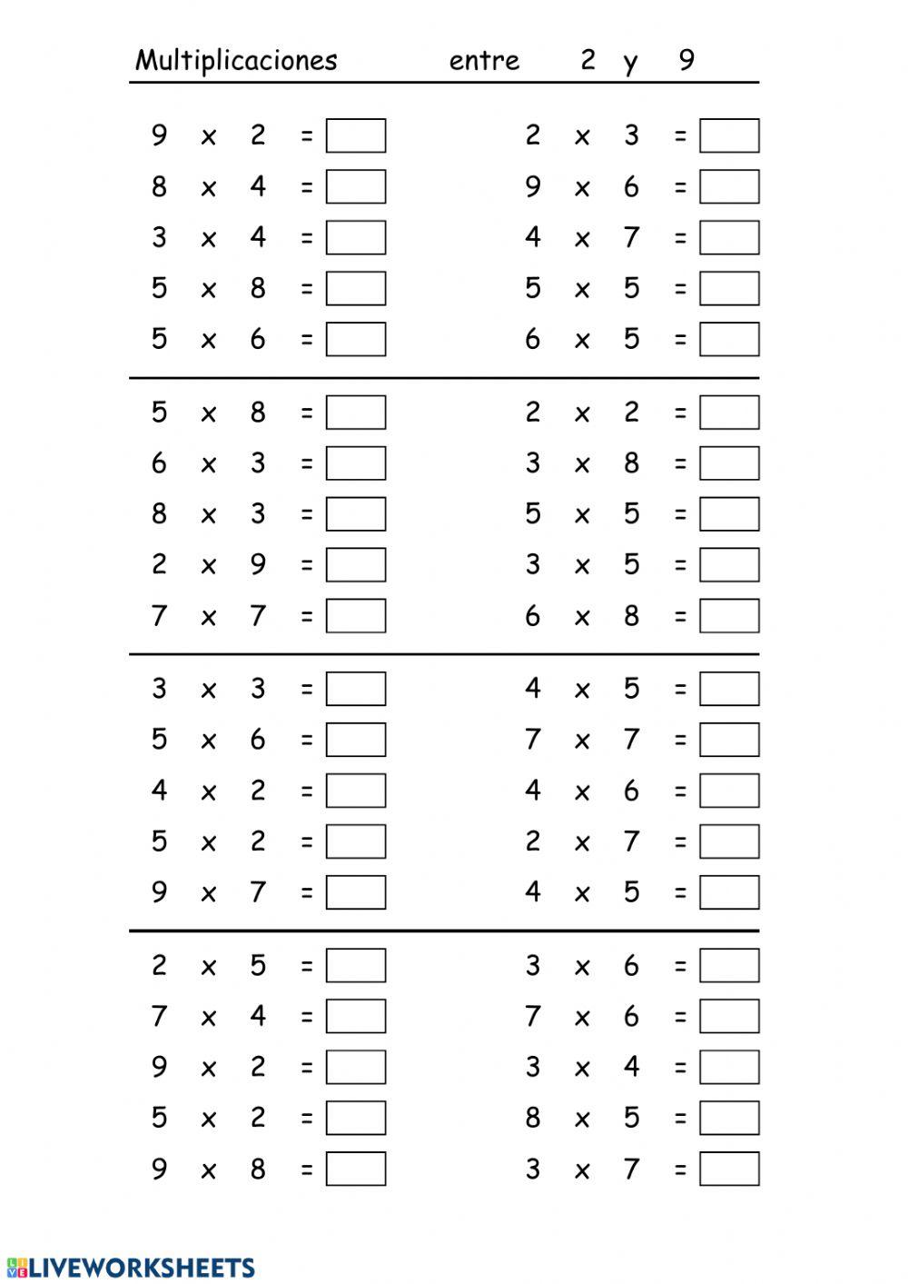 Multiplicaciones una cifra