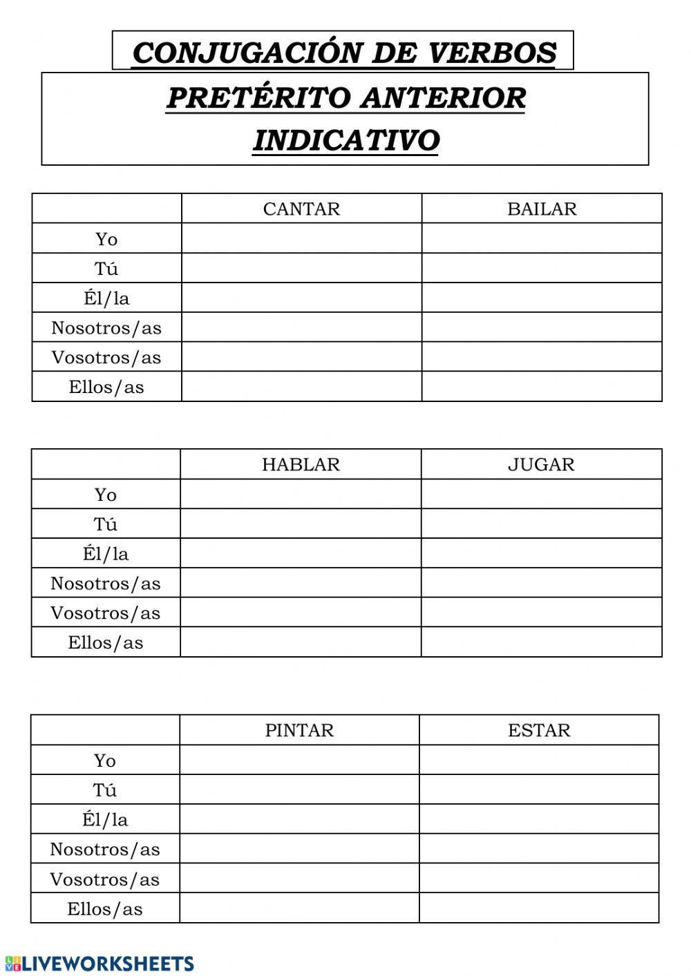 Pretérito anterior 1ª conjugación
