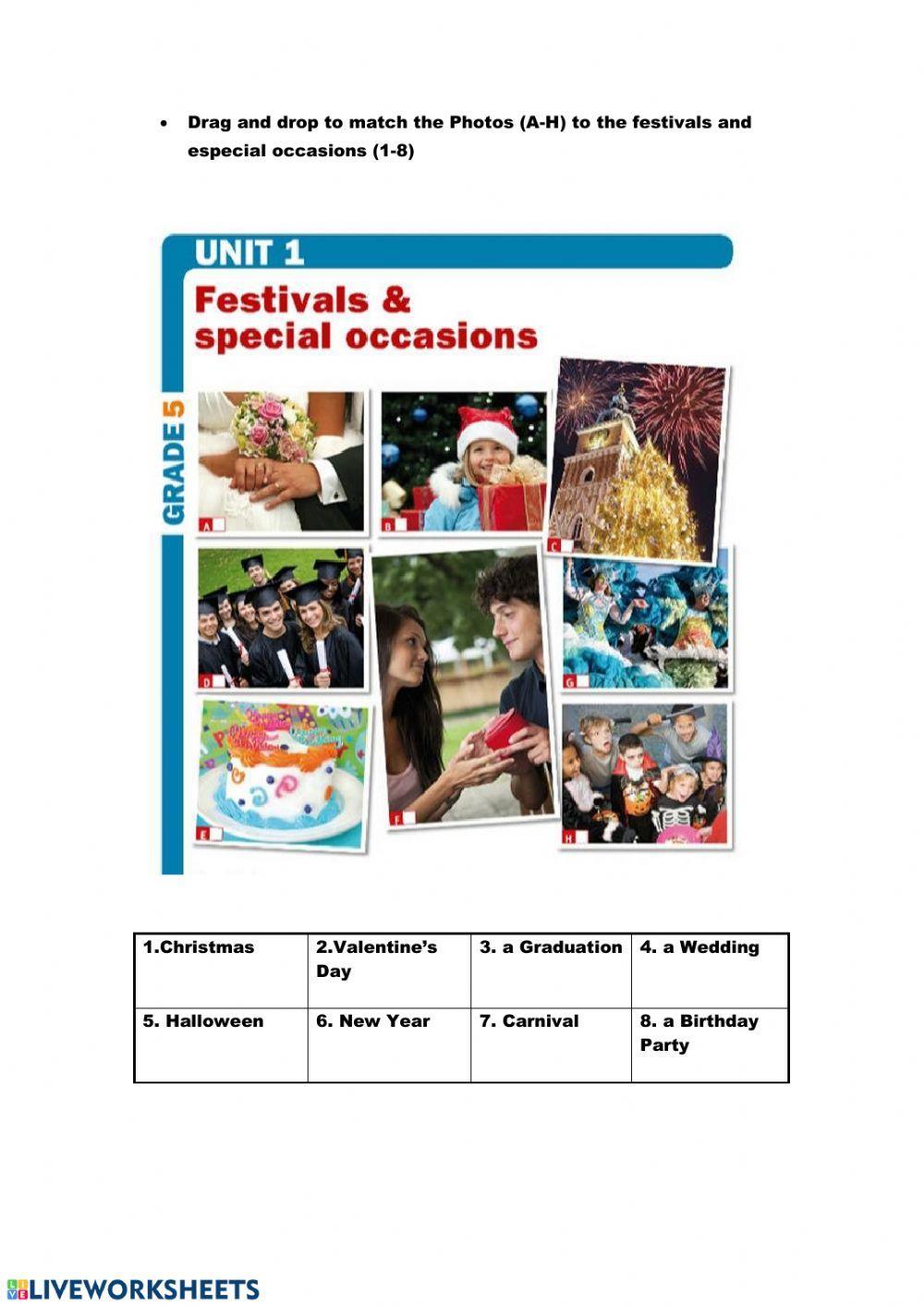 Festivals and special occasions - Vocabulary - Trinity