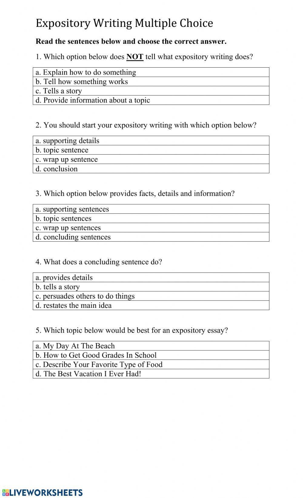 Expository Writing Multiple Choice
