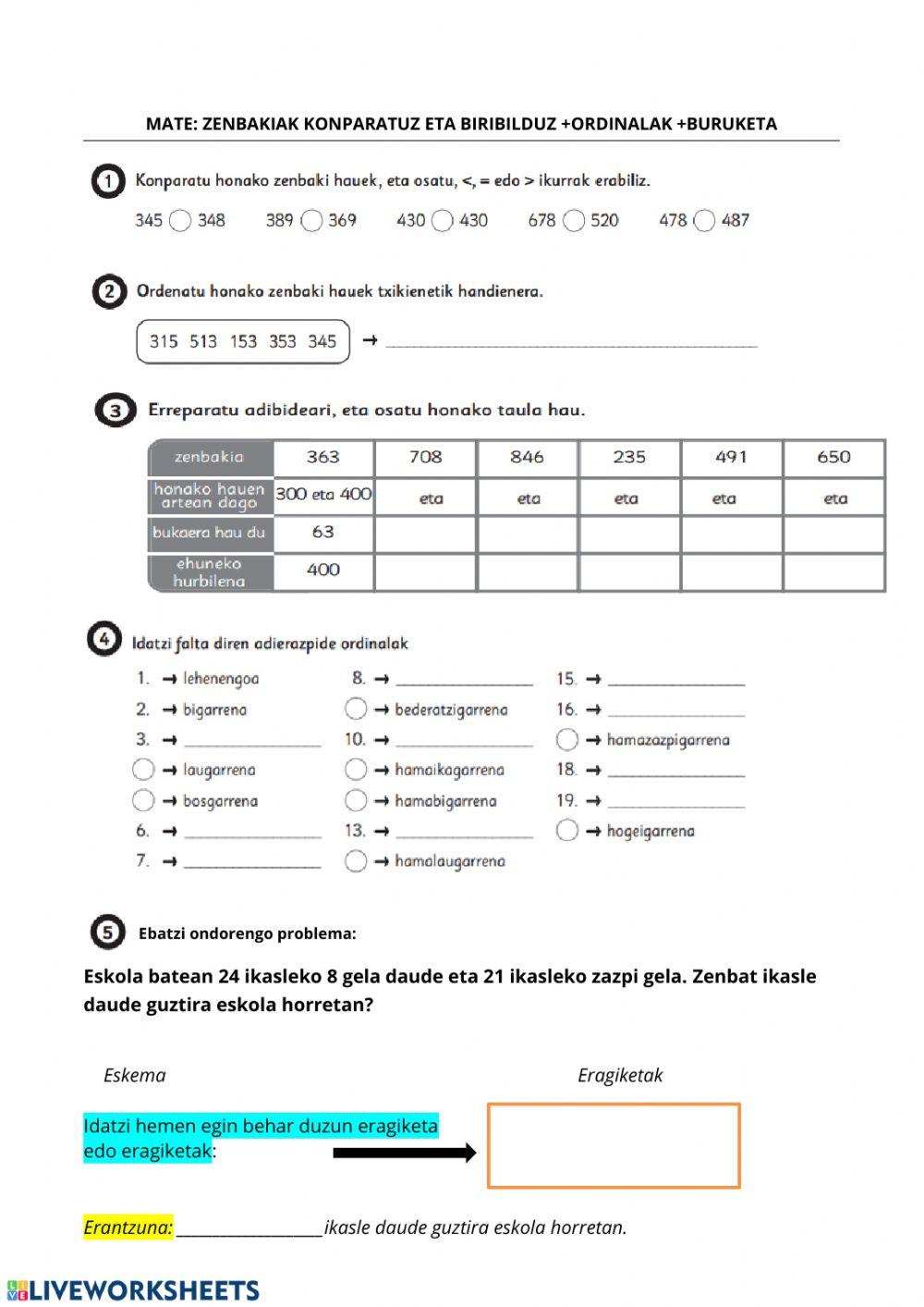 Zenbakiak konparatuz eta borobilduz+ordinalak