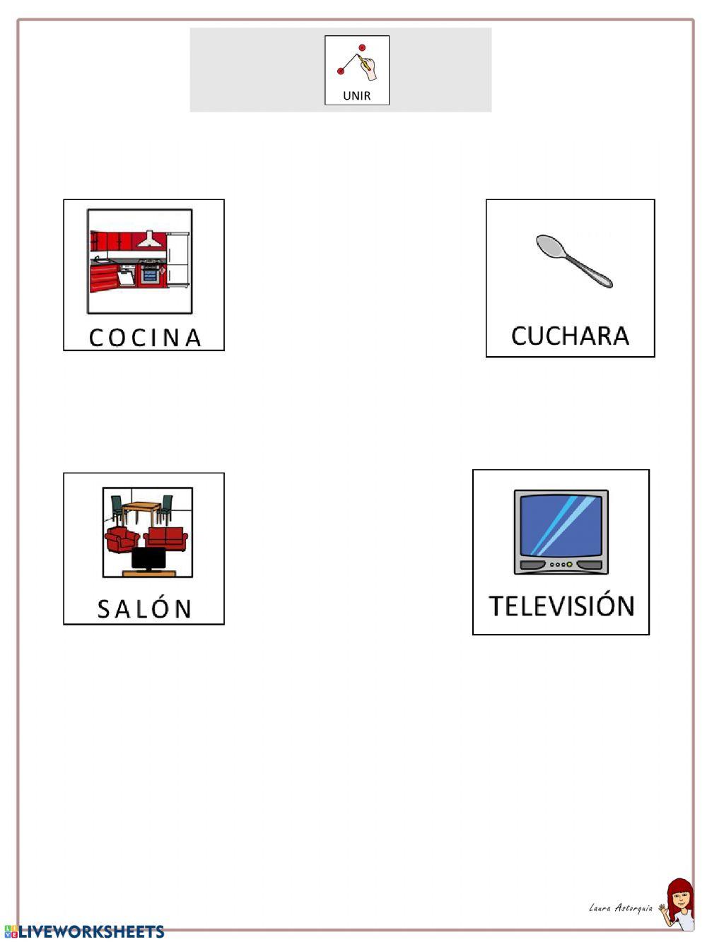 Objetos de casa. Unir 2x2