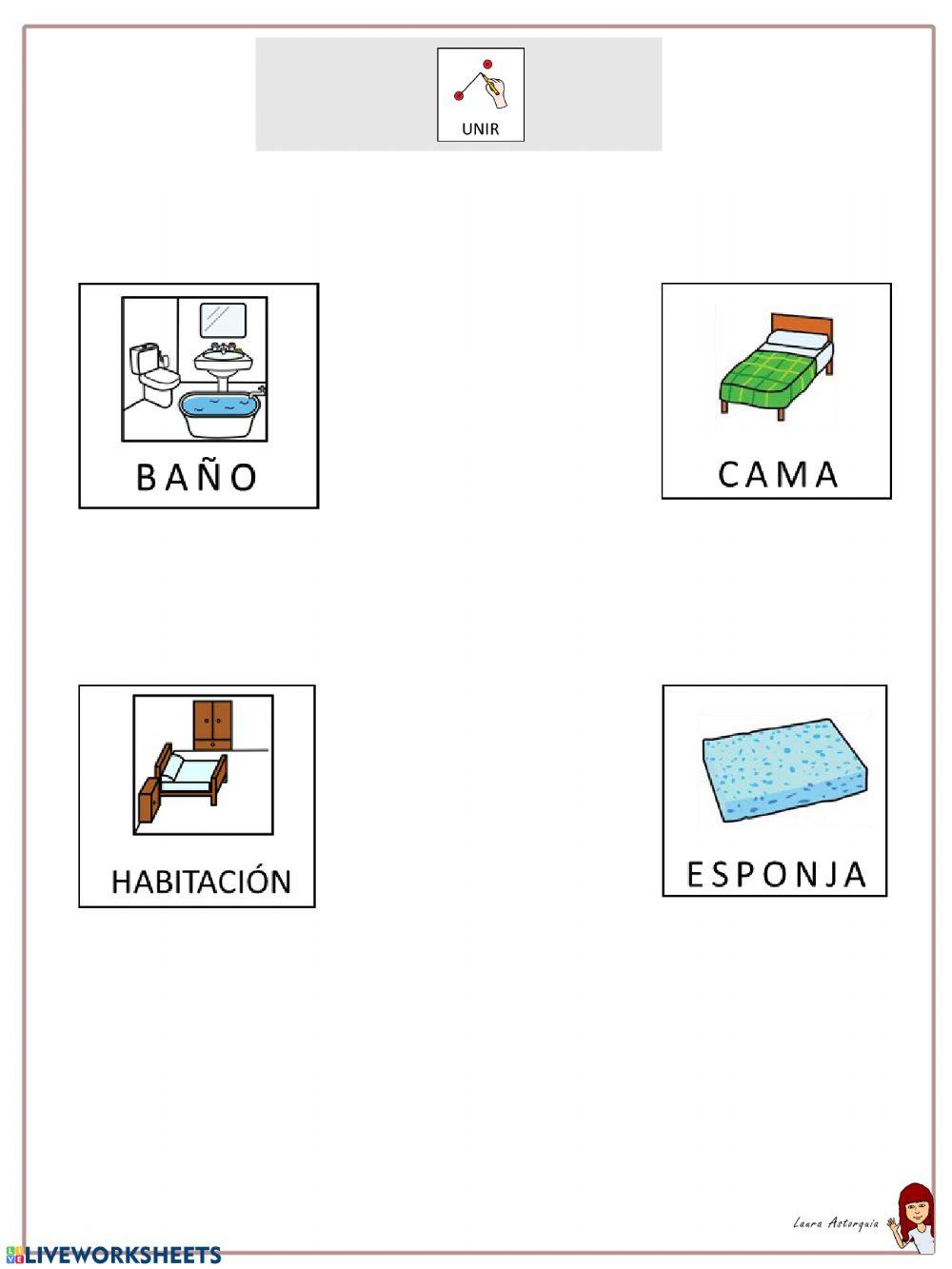 Objetos de casa. Unir 2x2